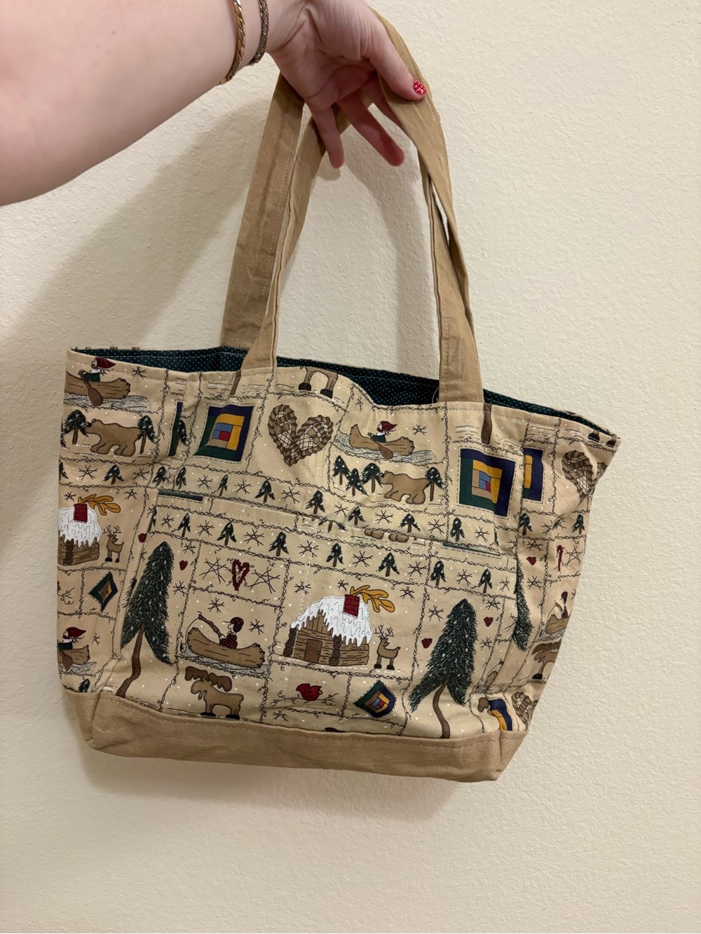 Beige Christmas Canvas Tote Bag - Casual Everyday Carry